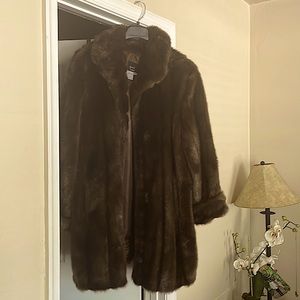 Dennis Basso Full Length Brown fur coat.                           Size 1x.